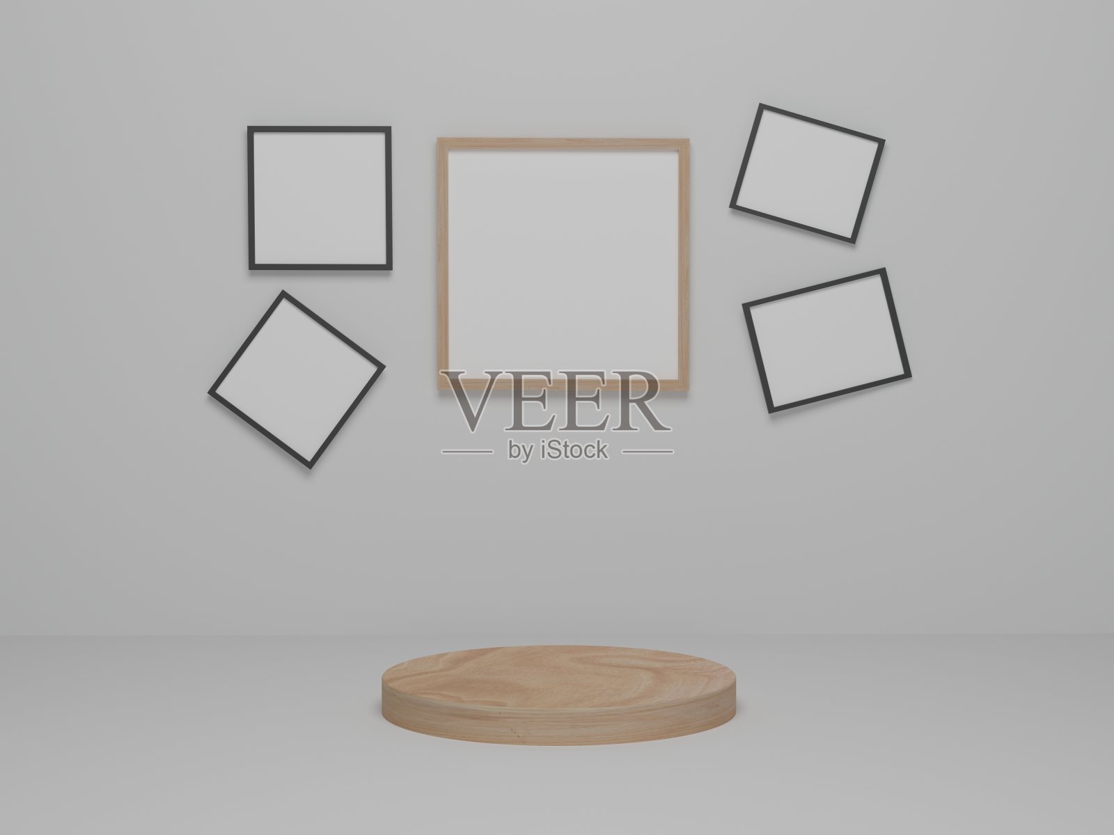 背景产品在白色的平台上最小的木平台。照片摄影图片