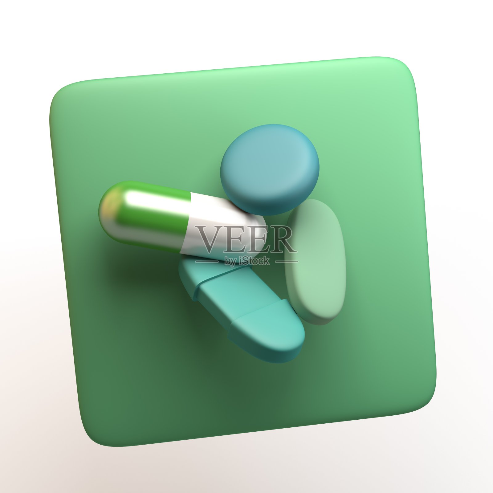 医疗图标与药丸孤立在白色背景。应用。3 d演示。照片摄影图片