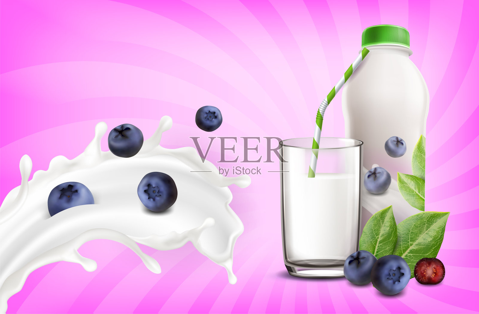 蓝莓酸奶创意推广海报向量插画图片素材