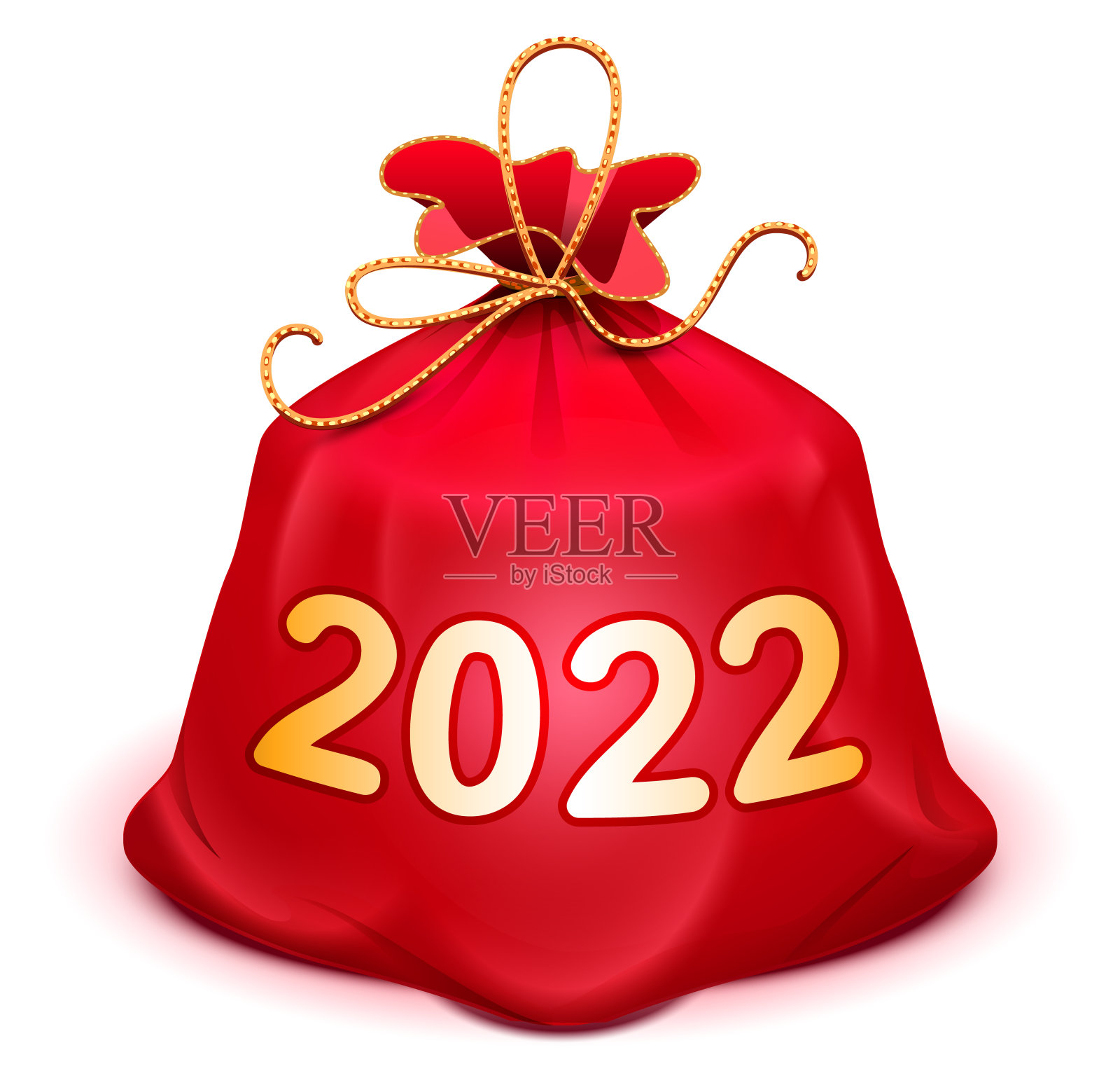 2022年红袋子圣诞老人袋子圣诞快乐新年象征插画图片素材