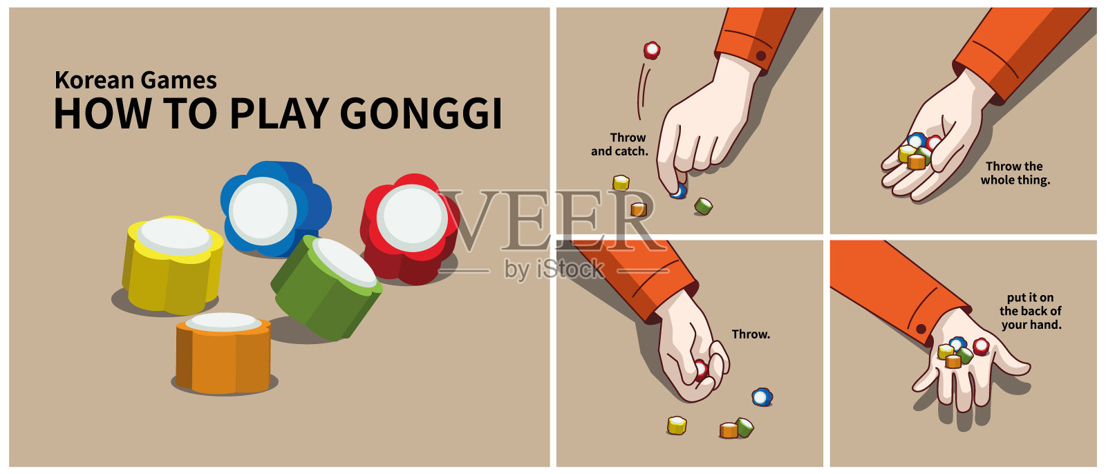 韩国传统儿童游戏。如何玩功夫。插画图片素材