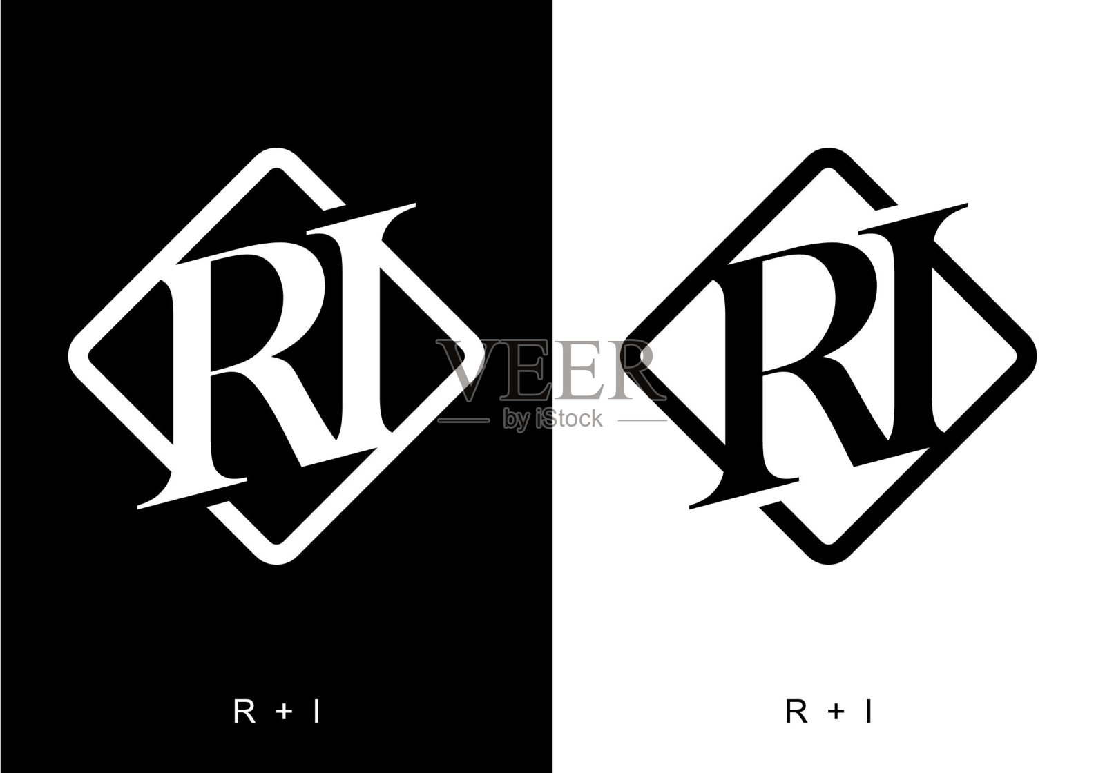 国际扶轮首字母设计的黑白颜色设计元素图片