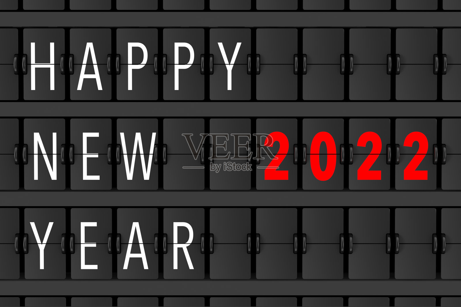 机场广播机械式时间表与快乐新的2022年标志。3d渲染照片摄影图片