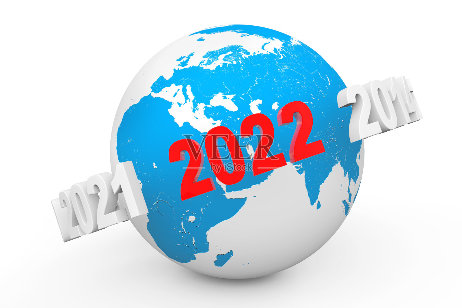 新年概念。3d数字2022环绕地球。3d渲染照片摄影图片