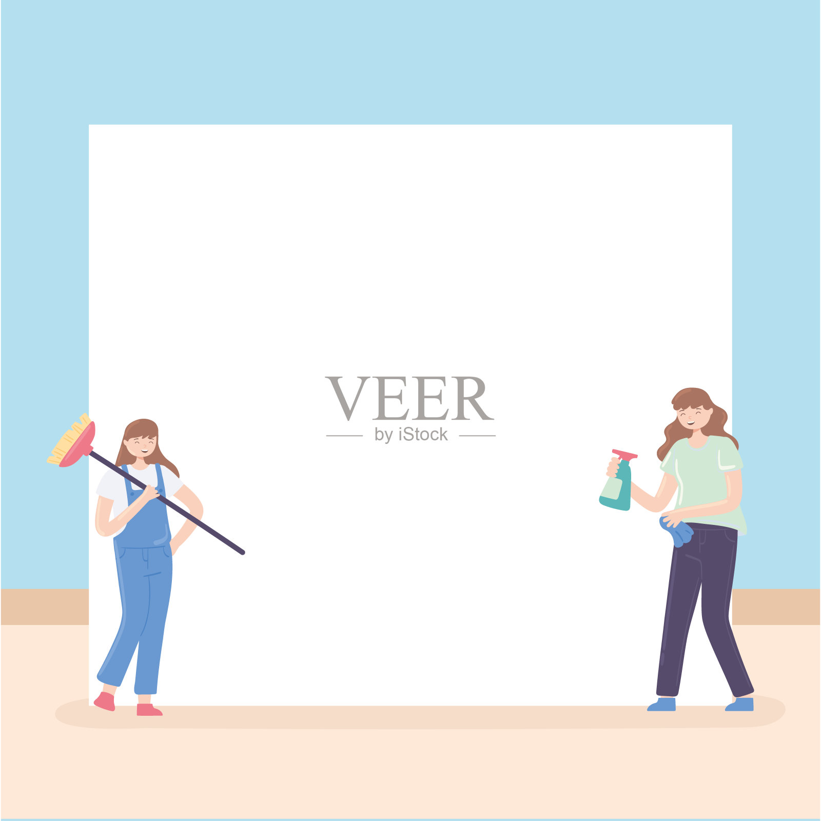 拿着清洁工具的女人插画图片素材