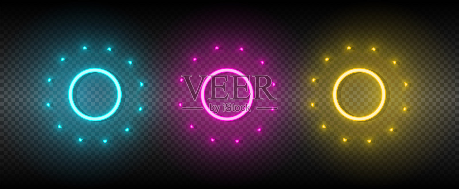 太阳蓝色，粉红色和黄色霓虹灯矢量图标集图标素材