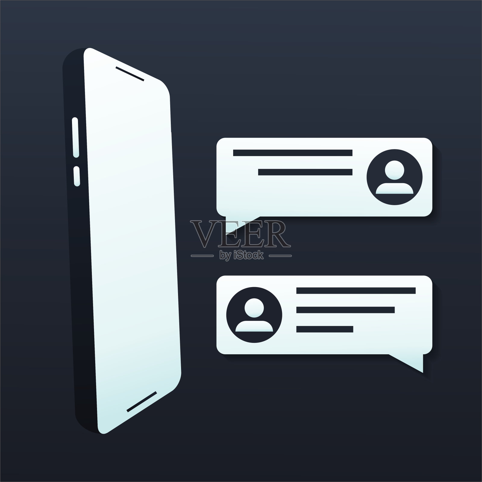 聊天消息通知与文本预览智能手机。消息气泡与用户配置文件。在线交谈，说，对话，对话概念。插画图片素材