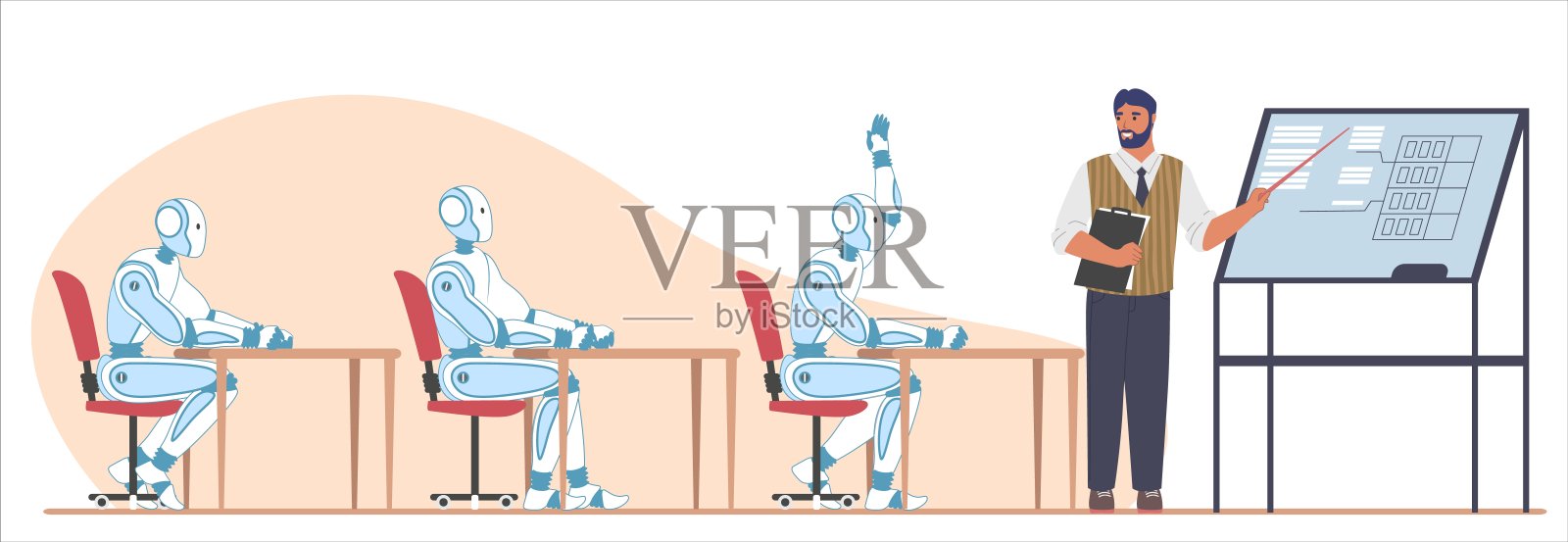 机器学习算法，平面矢量插图。人工智能。监督学习。插画图片素材