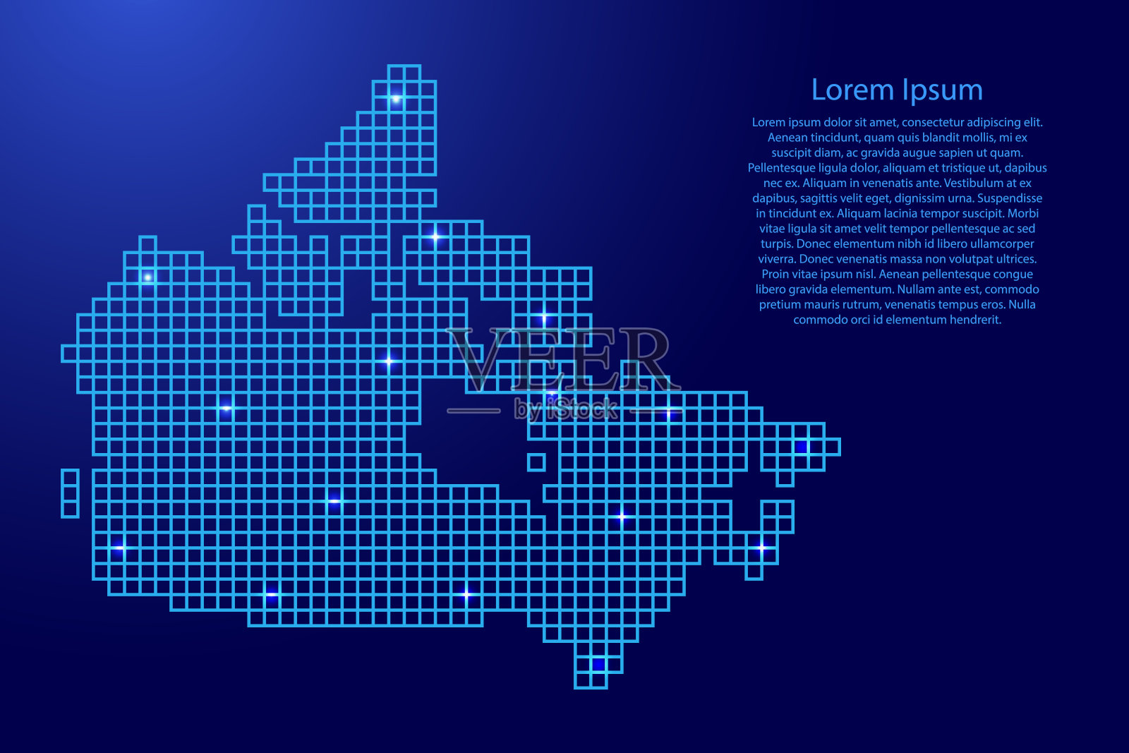 加拿大地图剪影从蓝色马赛克结构正方形和发光的星星。矢量插图。插画图片素材