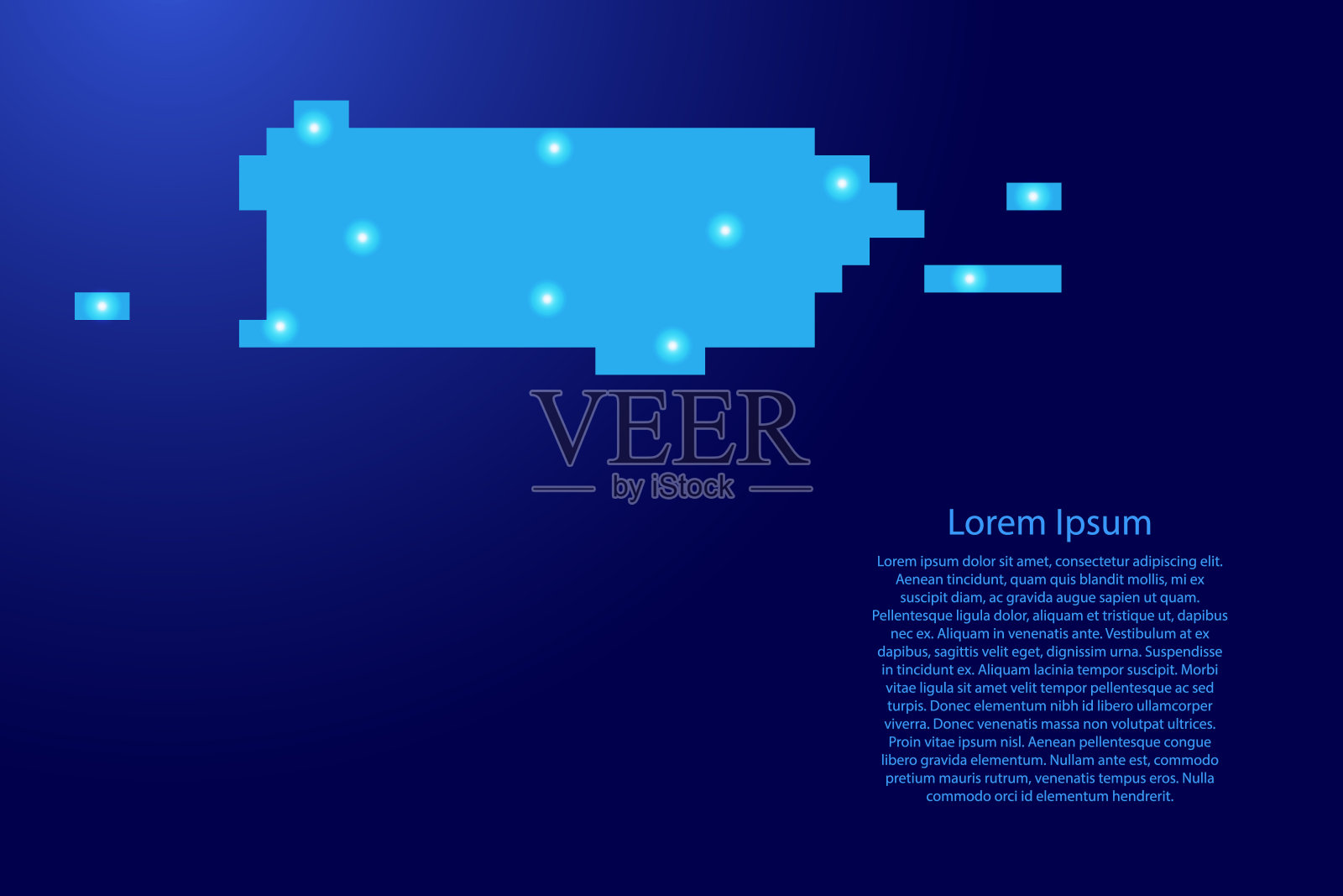 波多黎各地图剪影从蓝色正方形像素和发光的星星。矢量插图。插画图片素材