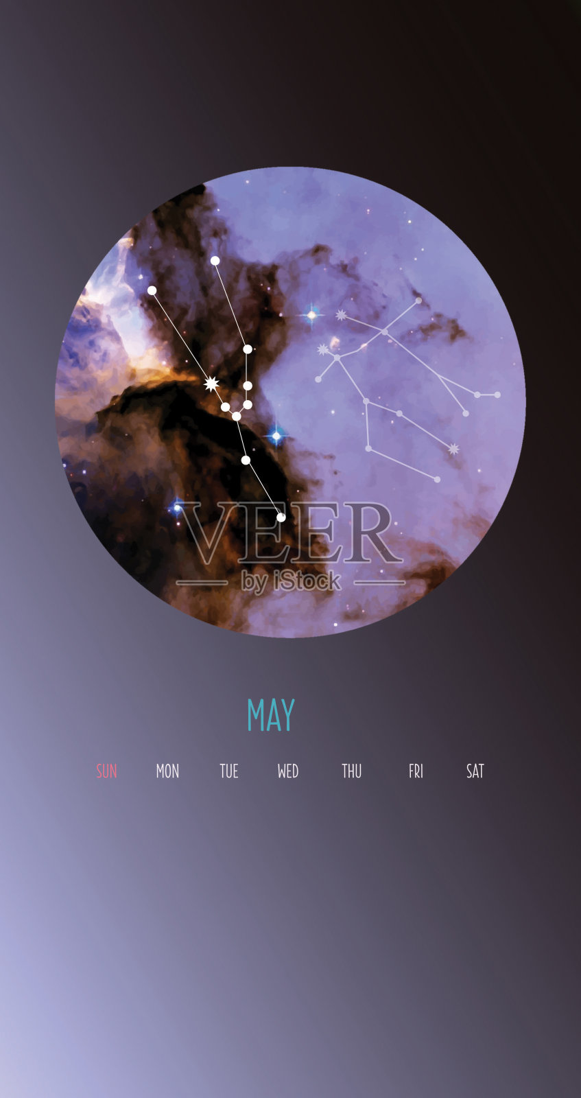 星座日历。由星系和黄道星座组成的圆圈。照片摄影图片