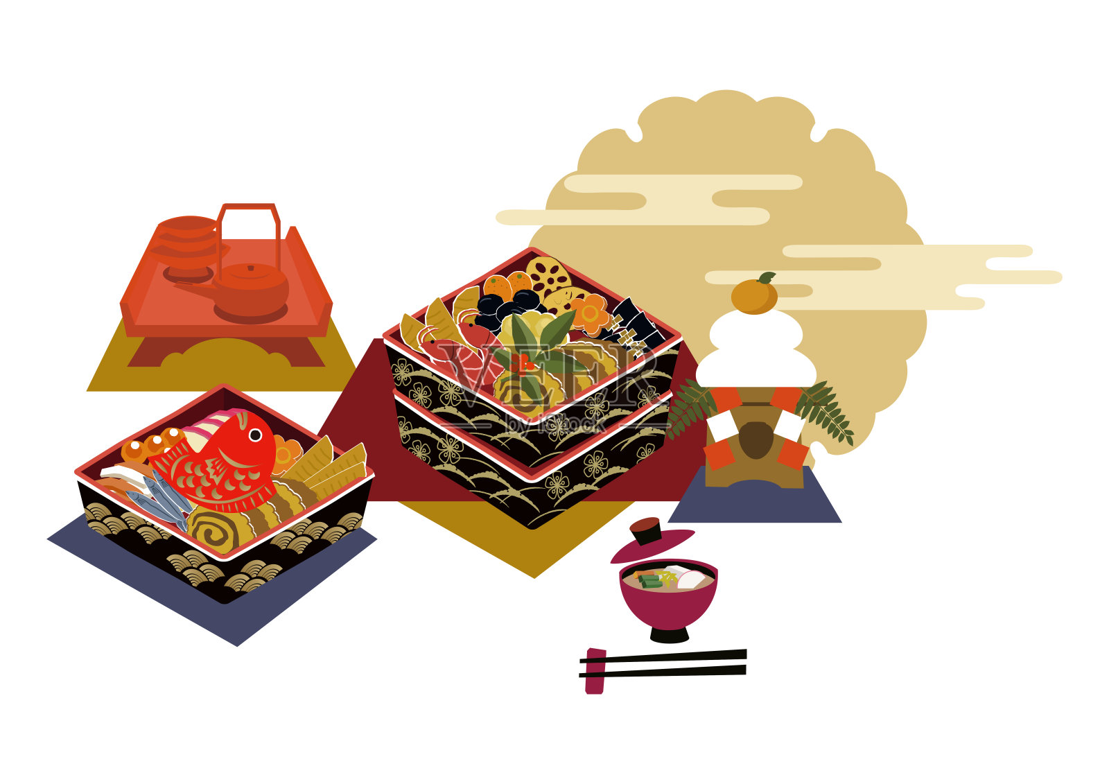 新年素材，日式年菜插画插画图片素材