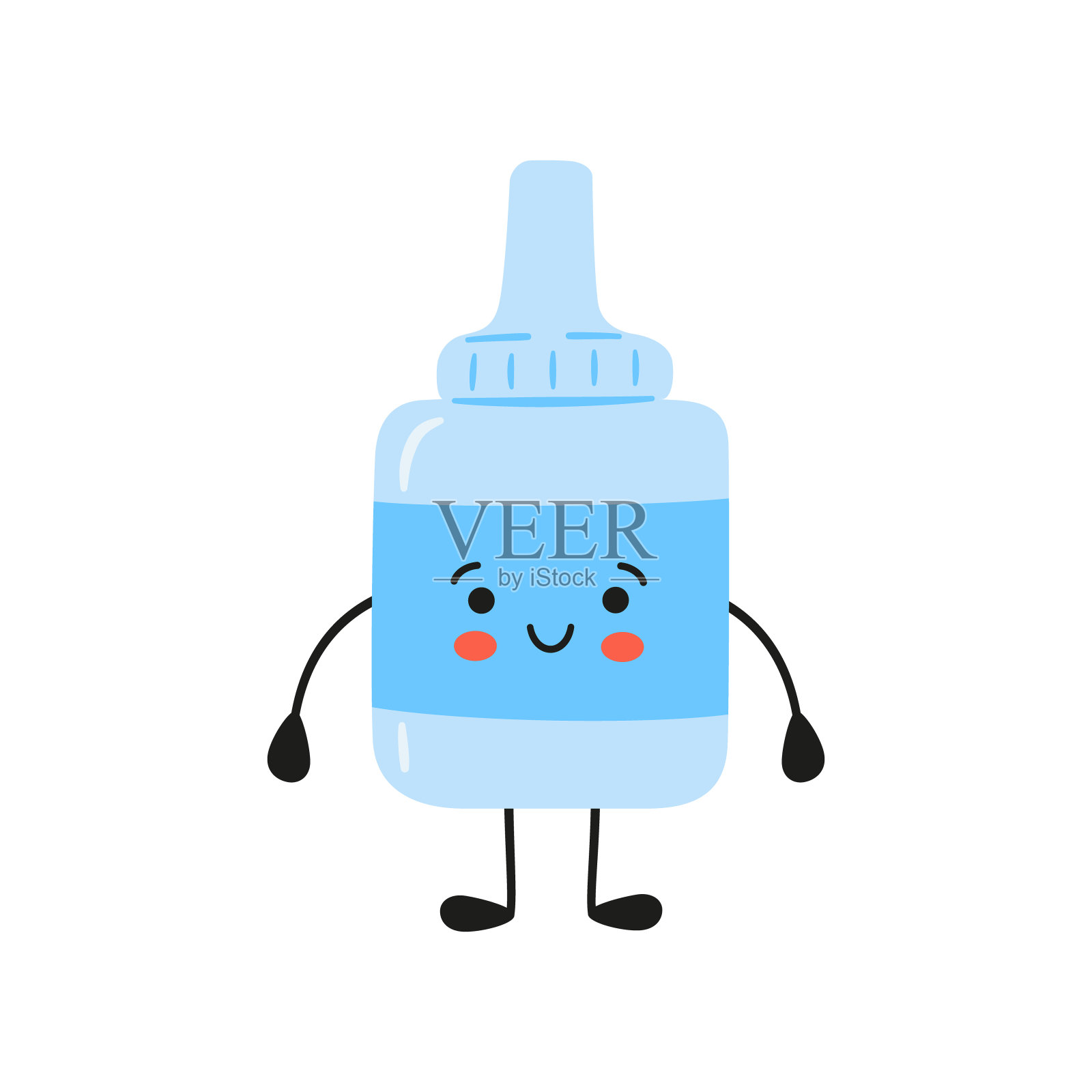 可爱的卡哇伊滴眼液的角色。喷鼻剂。装药的药瓶。在白色背景上手绘矢量插图插画图片素材