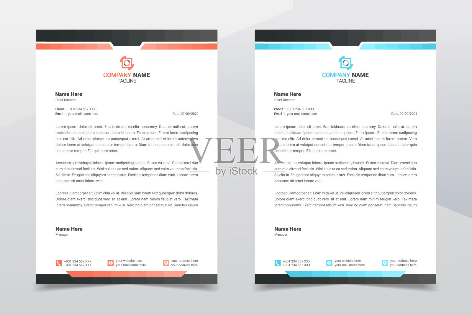 信笺设计模板。创意和干净的现代商业A4信纸模板设计在极简风格。设计模板素材