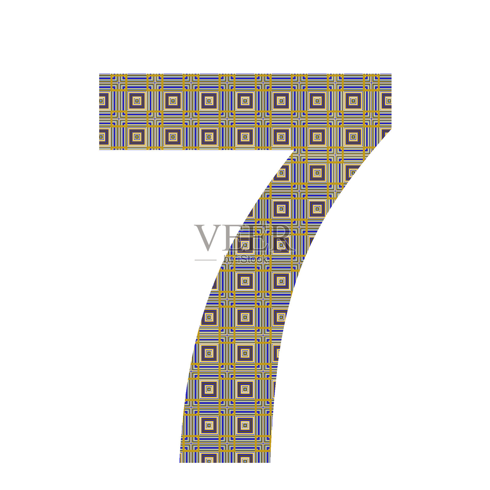 第7个字母由紫色、黄色和蓝色的小方块组成，孤立在白色背景上照片摄影图片