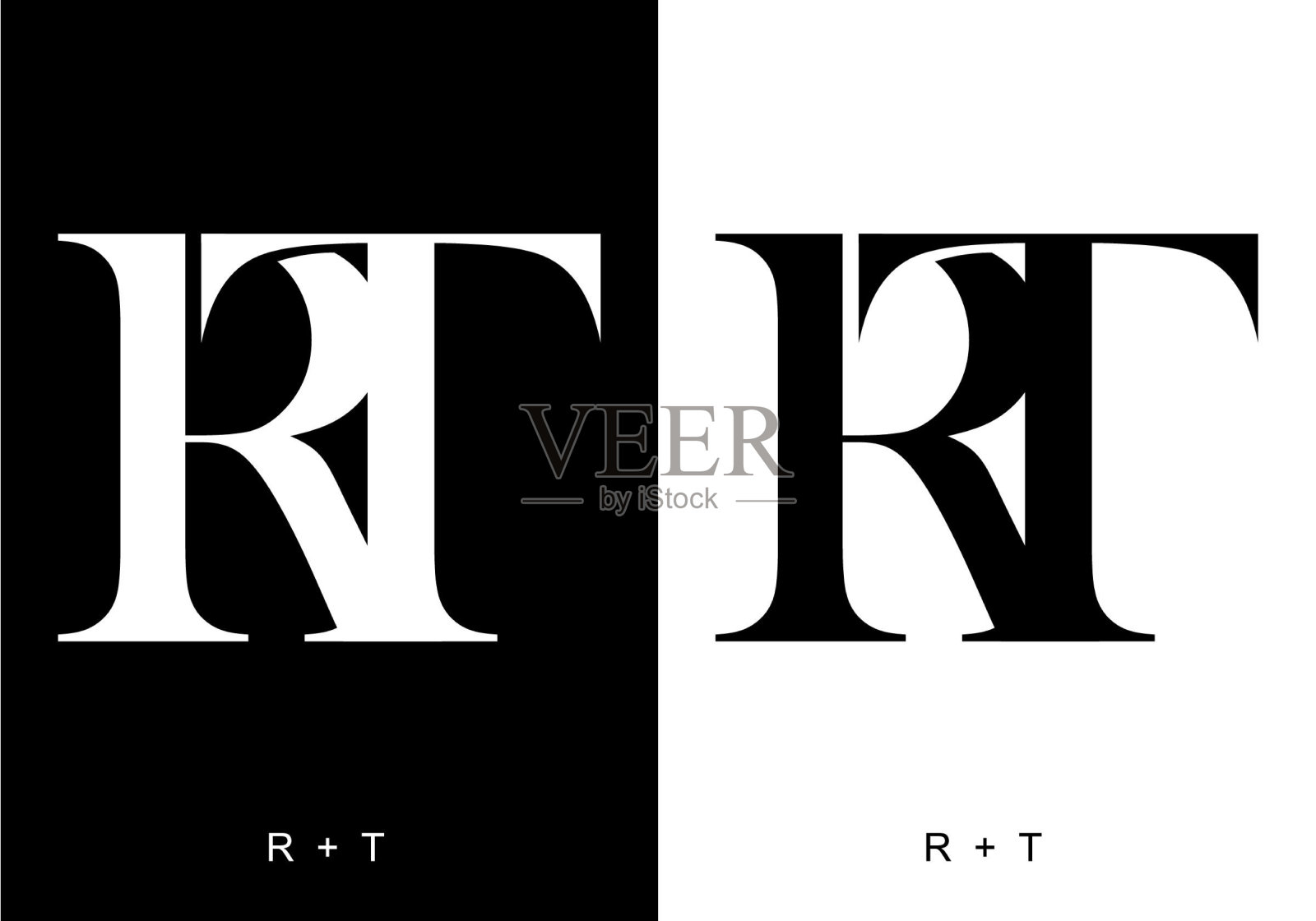黑白颜色的RT首字母设计插画图片素材