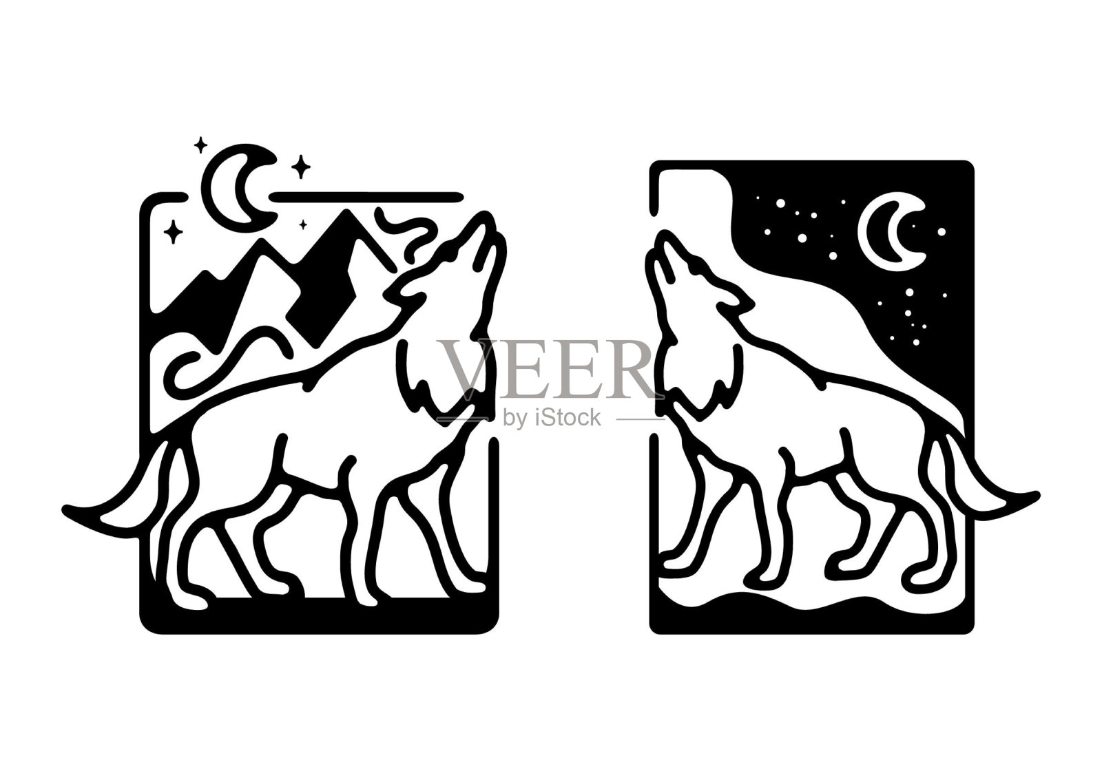 黑白狼线艺术设计插画图片素材