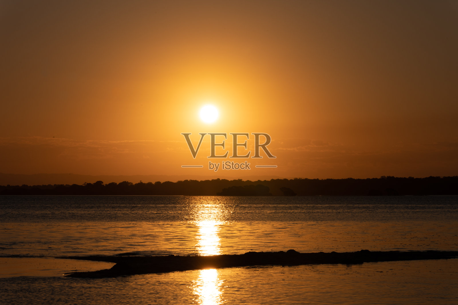 日落浮石通道，Bribie岛，澳大利亚照片摄影图片