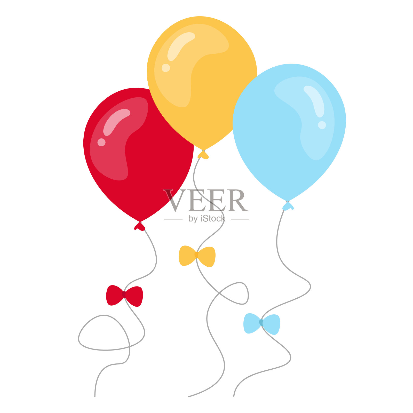 3个彩色气球与弓矢量集，平面设计插图设计元素图片