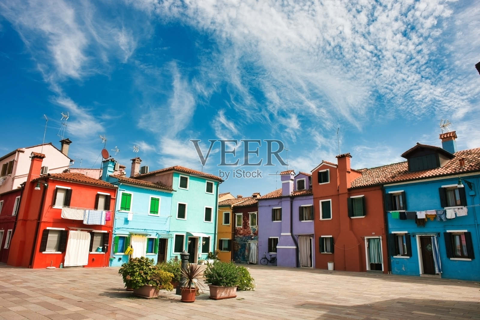 威尼斯布拉诺五彩缤纷的房屋或建筑照片摄影图片