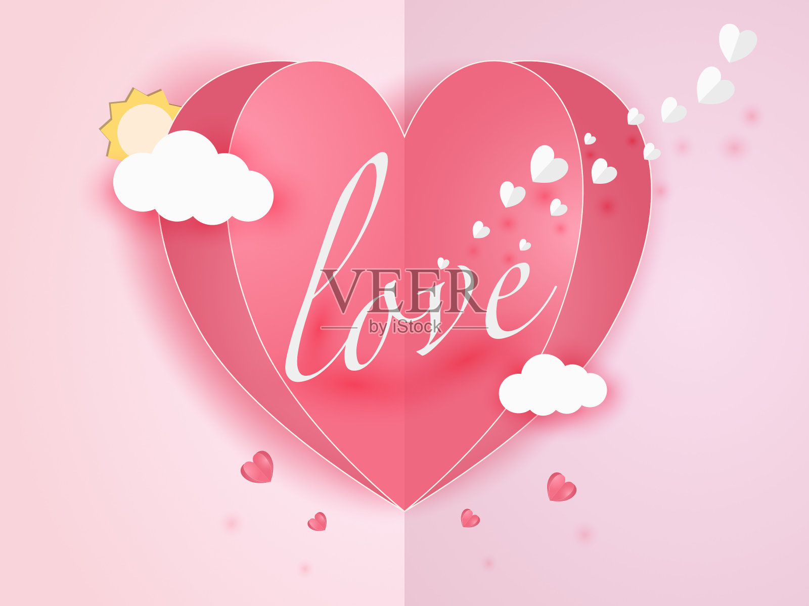 爱邀请卡粉红色与纸工艺大的心的形状。设计适用于情人节，贺卡，节日，新年和节日。矢量插图。纸艺术风格。矢量图插画图片素材