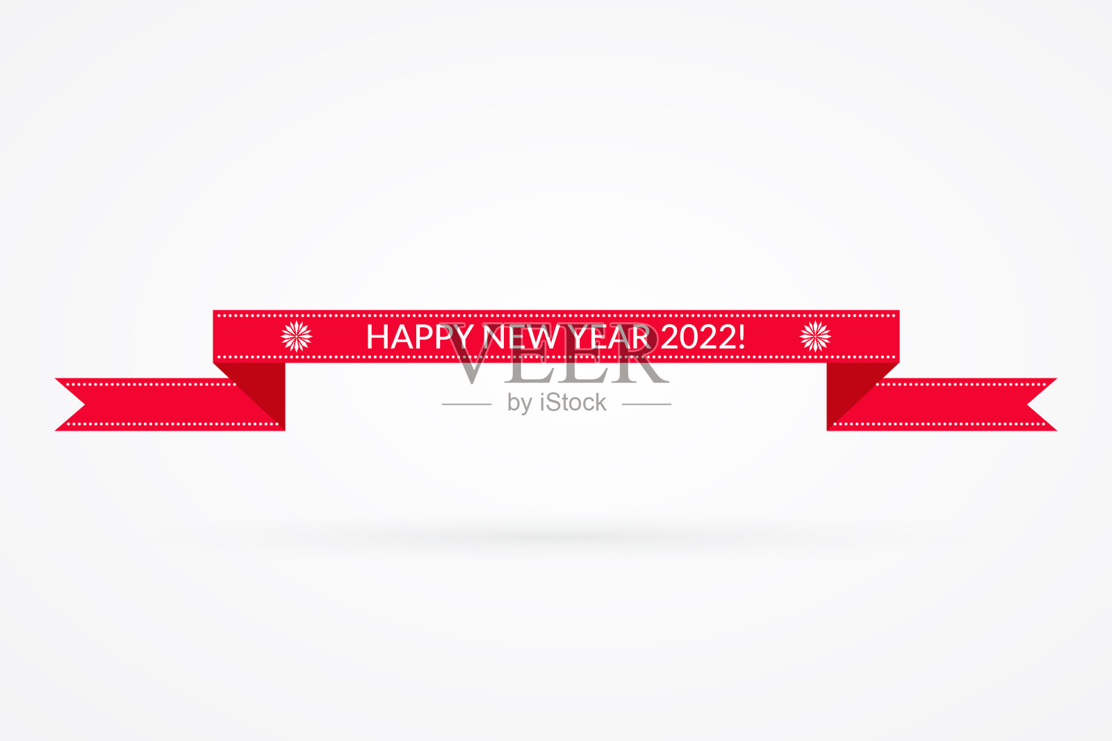 2022年新年快乐彩带插图。寒假装饰矢量符号。孤立的红白标志。用雪花装饰图标庆祝插画图片素材