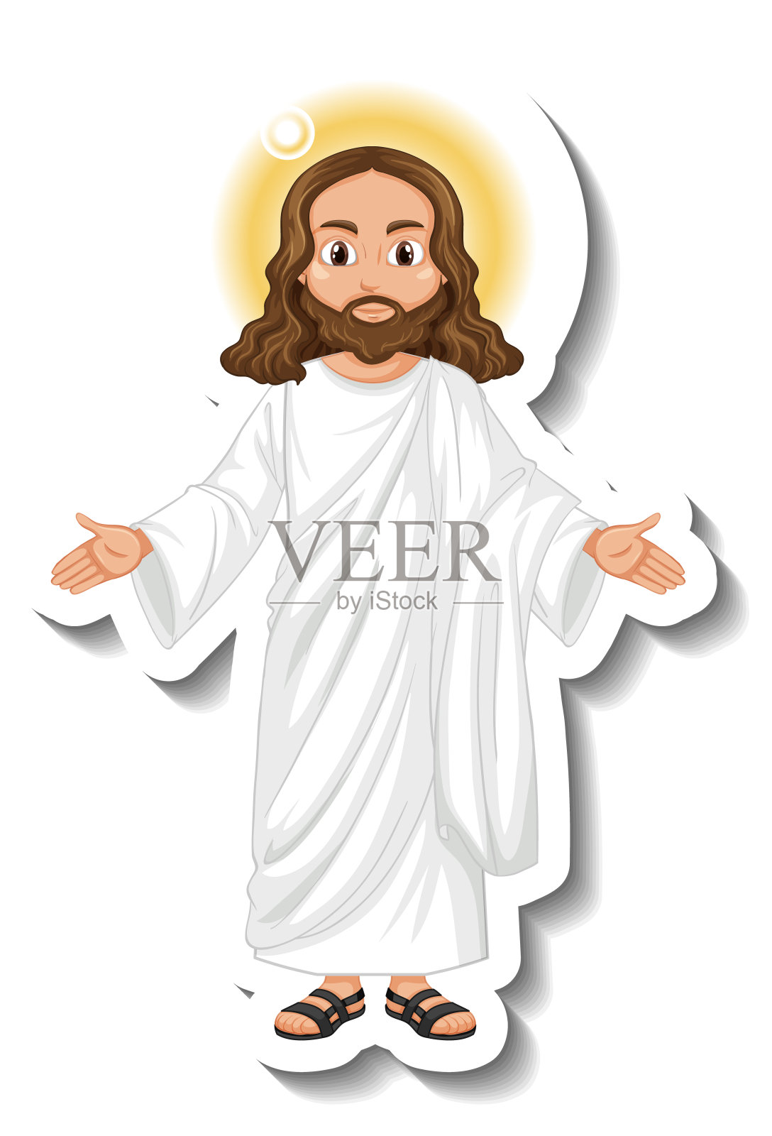 耶稣基督卡通人物贴纸在白色的背景插画图片素材