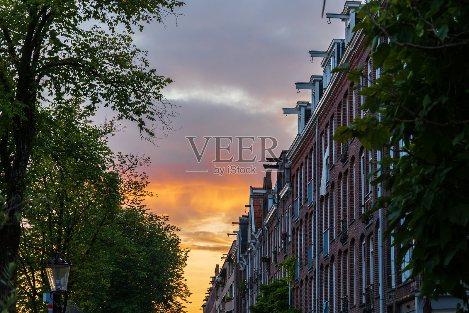 日落时分的荷兰房屋照片摄影图片