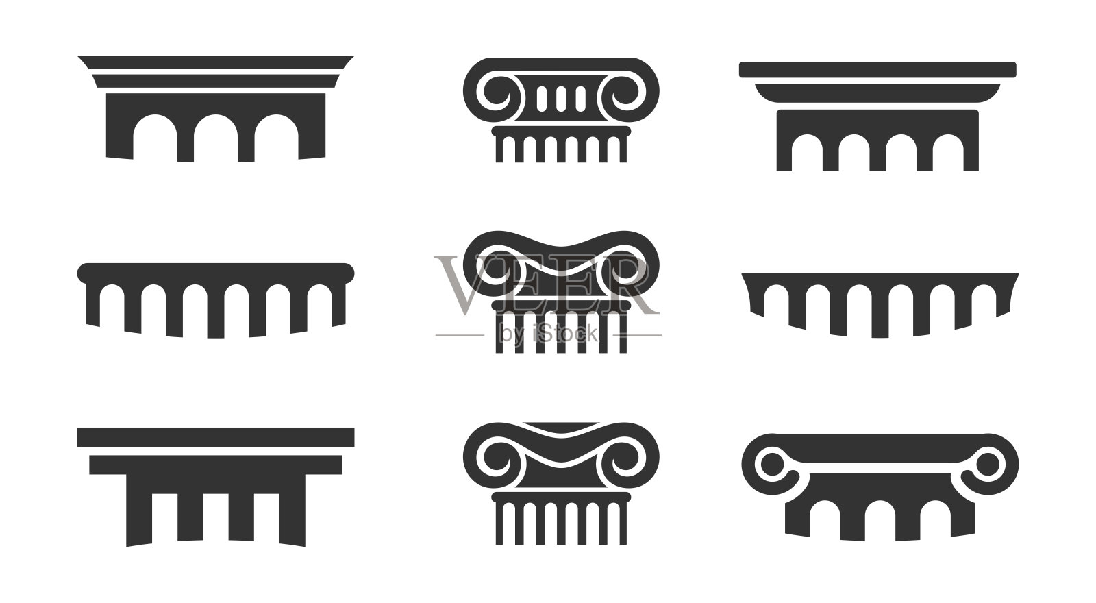 一套希腊和罗马的圆柱。符号的设计元素。插画图片素材