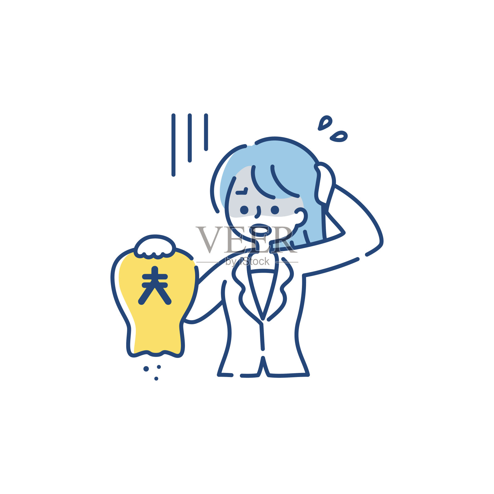 女人因为不能存钱而悲伤的剪贴画(日元)插画图片素材