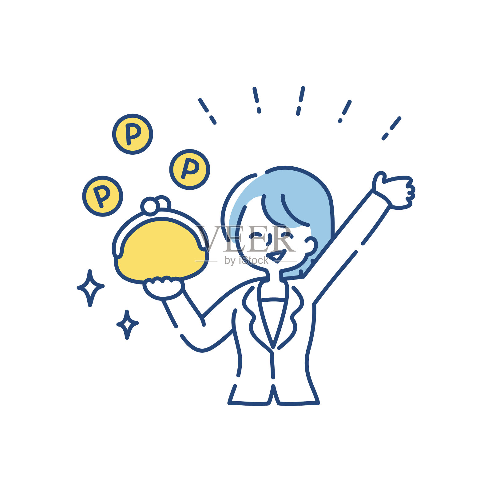 一个女人拿着一个有很多点的钱包的剪贴画。设计元素图片