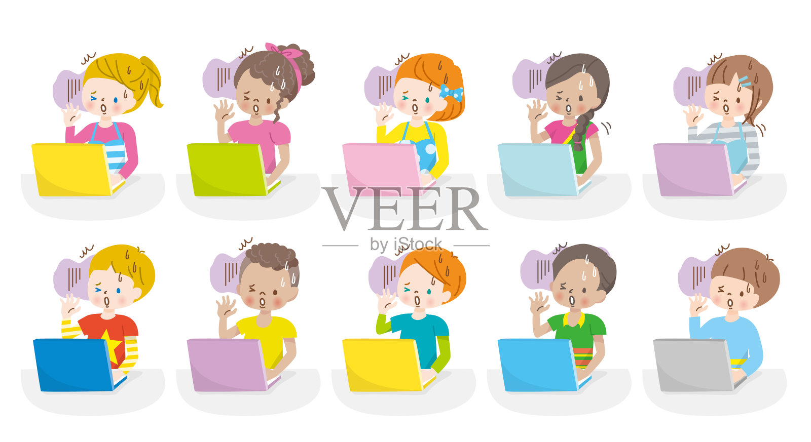 世界上害怕看到电脑屏幕的孩子们的插图插画图片素材