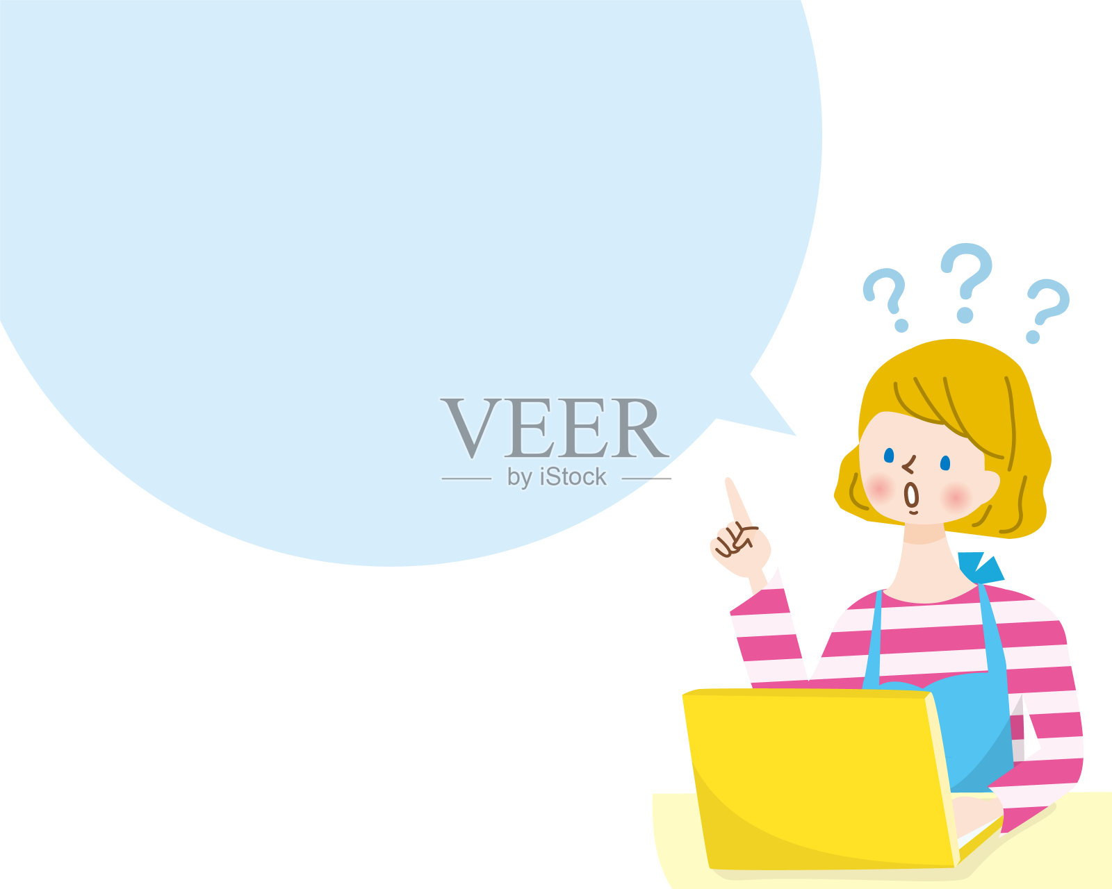 一个年轻的白人女人和一个可疑的气球的插图插画图片素材