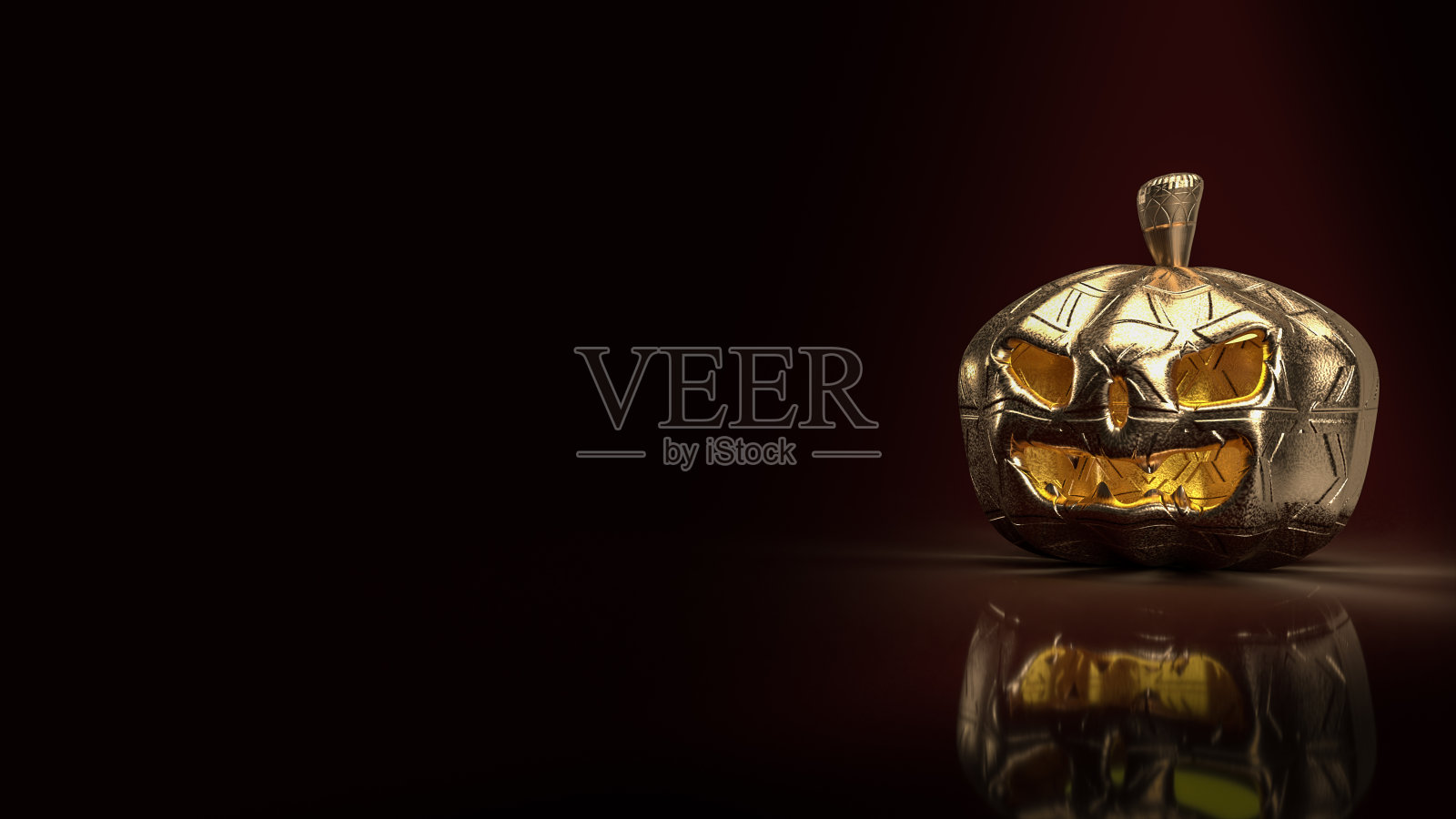 暗色调的金色南瓜灯万圣节概念3d渲染照片摄影图片