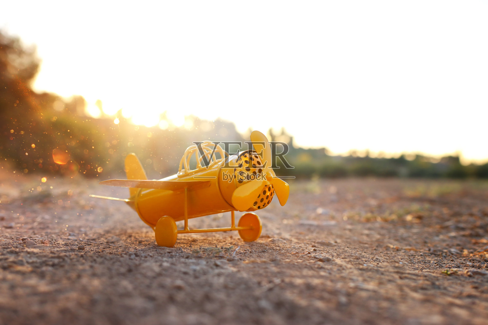 日落时分森林里老式飞机的神奇影像照片摄影图片