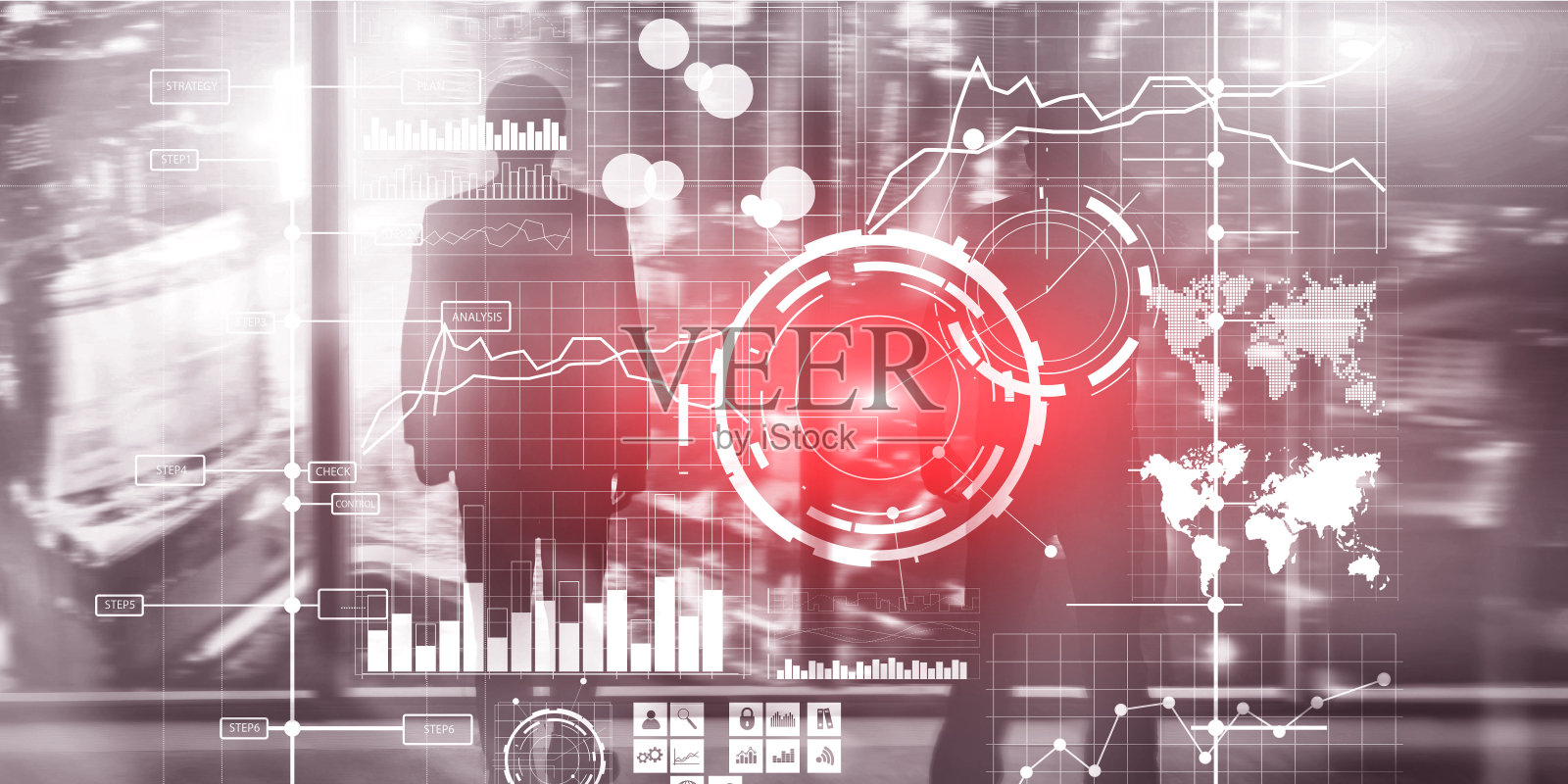 显示界面智能仪表盘和图表。财务主要业绩指标照片摄影图片