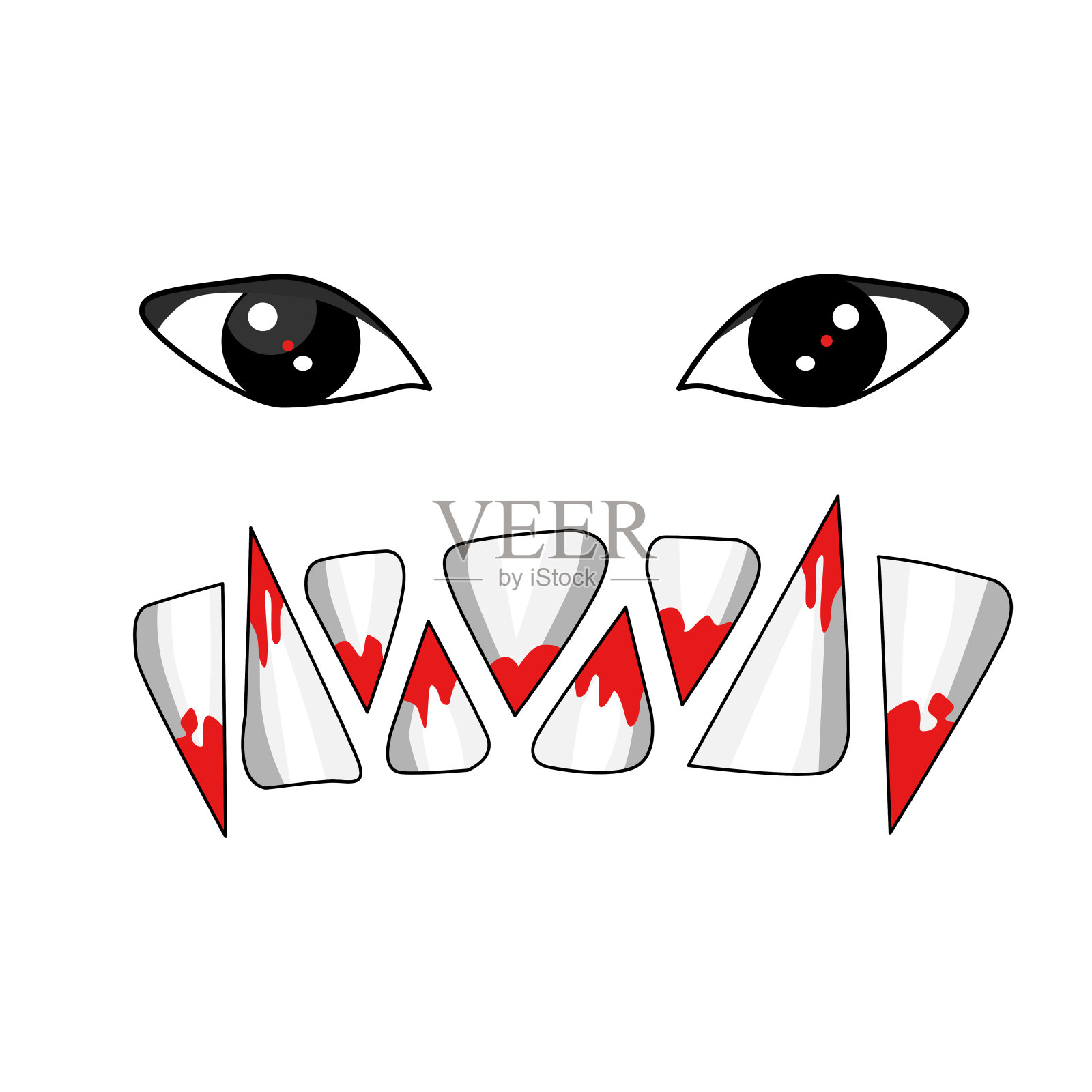 可怕的卡通脸矢量图标，白色背景上有眼睛和咬牙。鬼或怪物设计元素图片