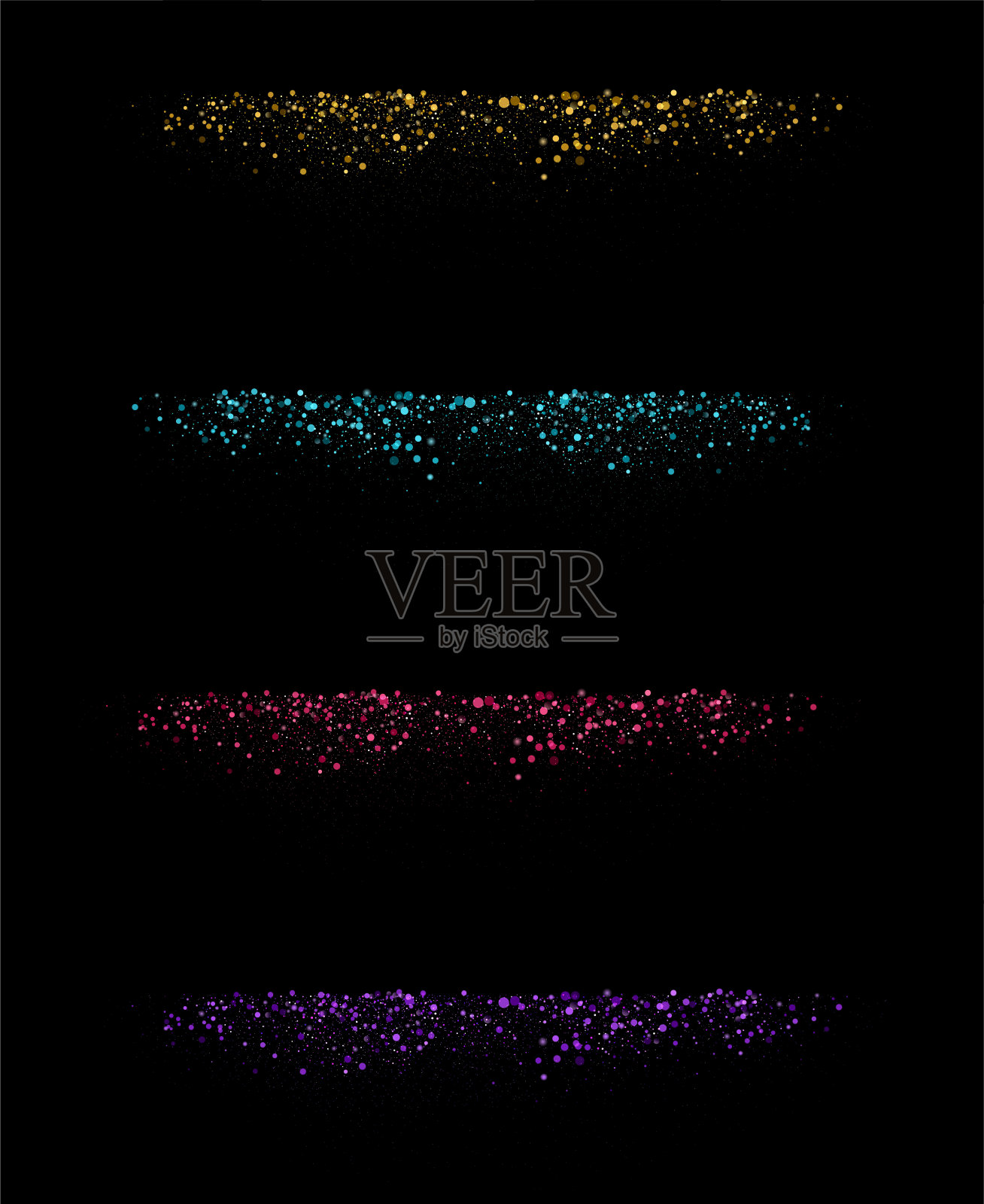 黑色背景上的奢华金色闪光颗粒。发光的灯光魔术效果。辉光闪烁，矢量插图。插画图片素材