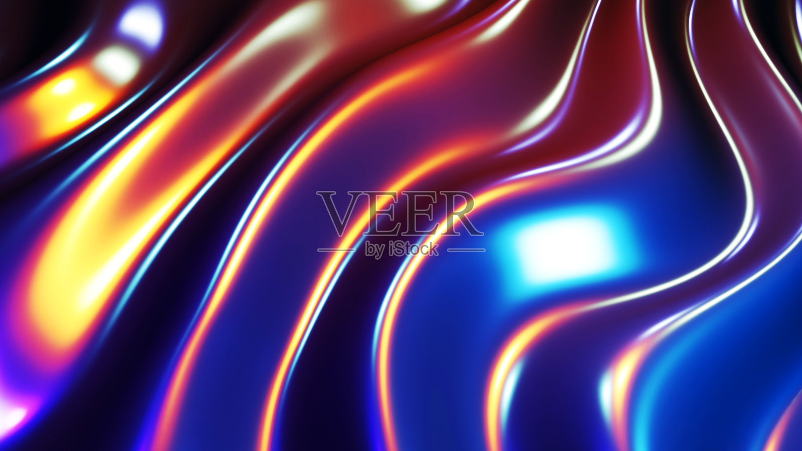 抽象的背景，液态金属波与霓虹灯的色彩照片摄影图片