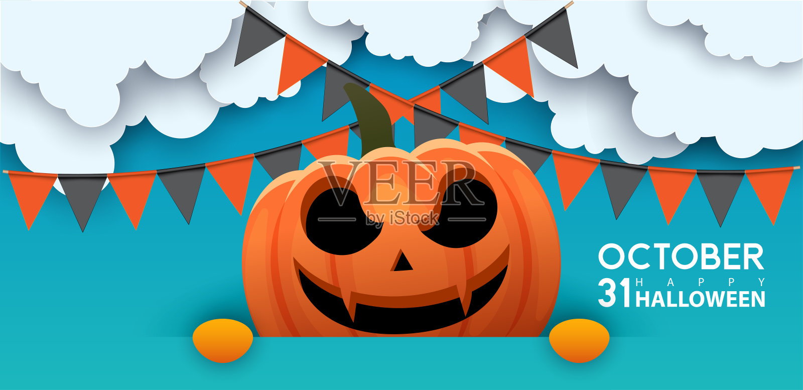 万圣节出售facebook封面页时间轴，南瓜的网页广告横幅模板，和云在橙色背景|现代布局概念设计设计模板素材