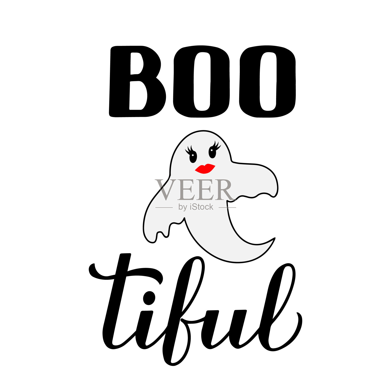 漂亮的字母和可爱的鬼魂。有趣的万圣节报价。矢量模板的排版海报，贺卡，旗帜，等插画图片素材