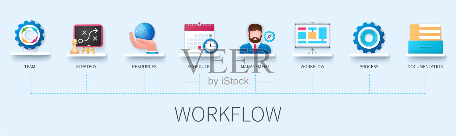 三维风格的工作流矢量信息图插画图片素材