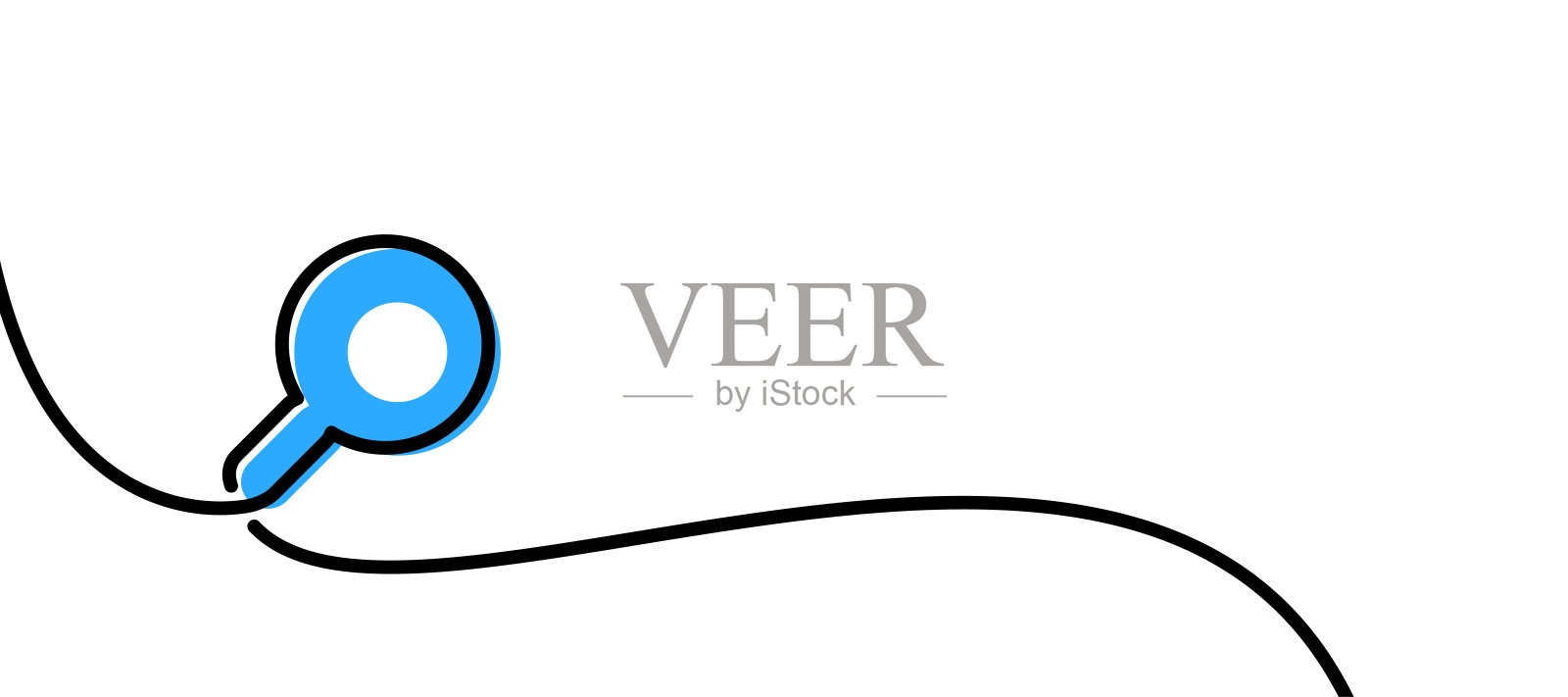 单线绘制蓝色放大镜。插画图片素材