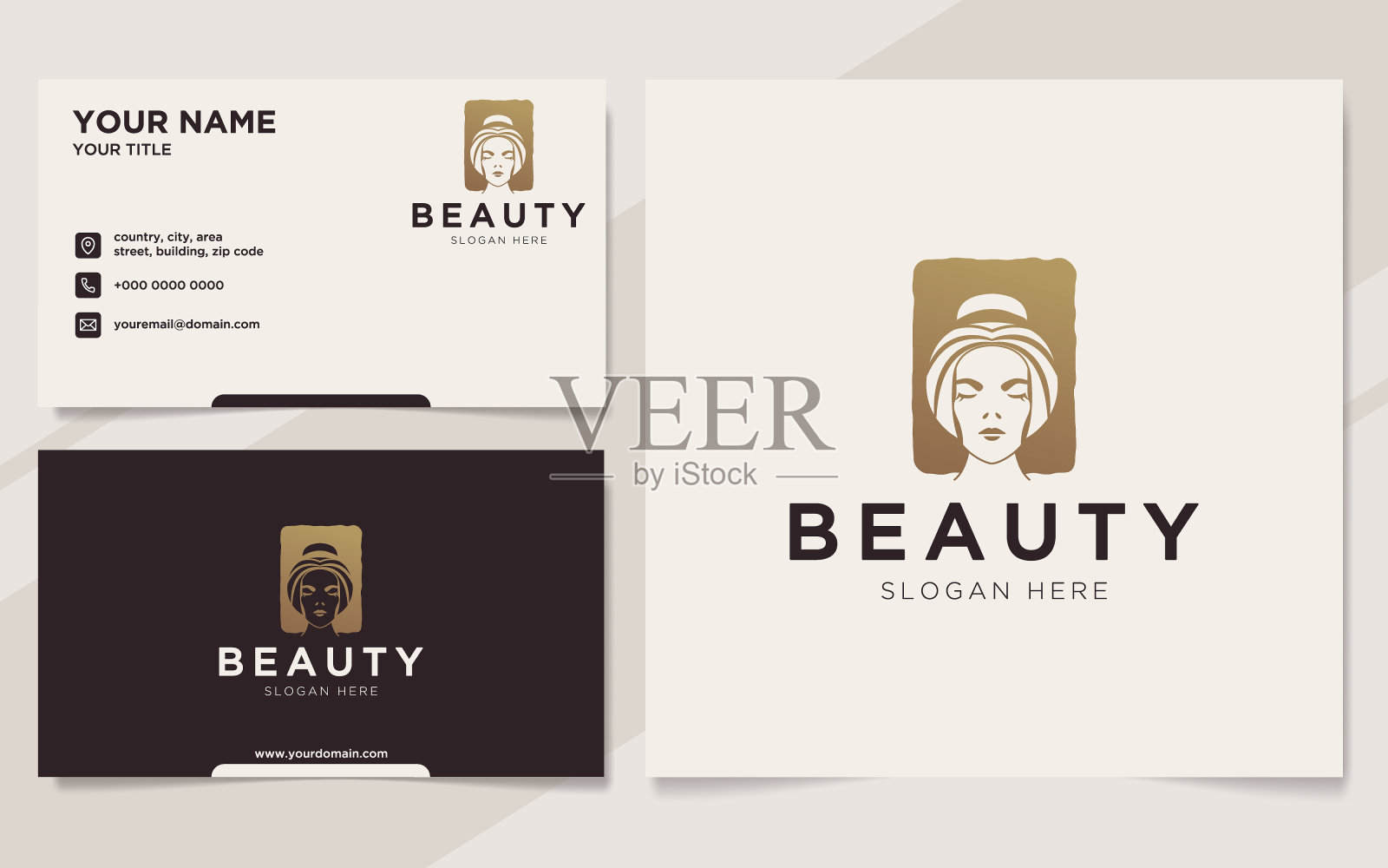 奢侈美女标志和名片模板设计模板素材