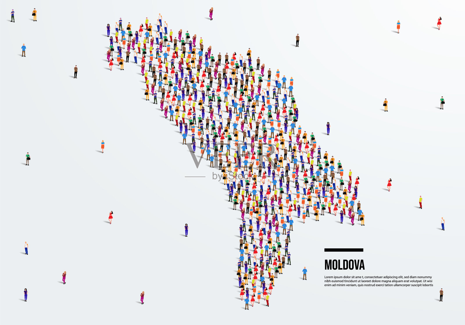 摩尔多瓦的地图。一大群人形成了摩尔多瓦地图的形状。矢量插图。插画图片素材