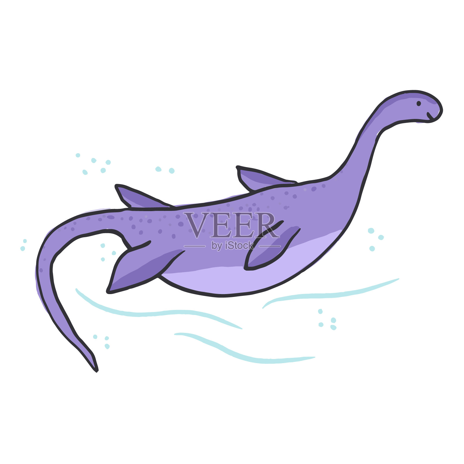 可爱的手绘紫色蛇颈龙插图插画图片素材