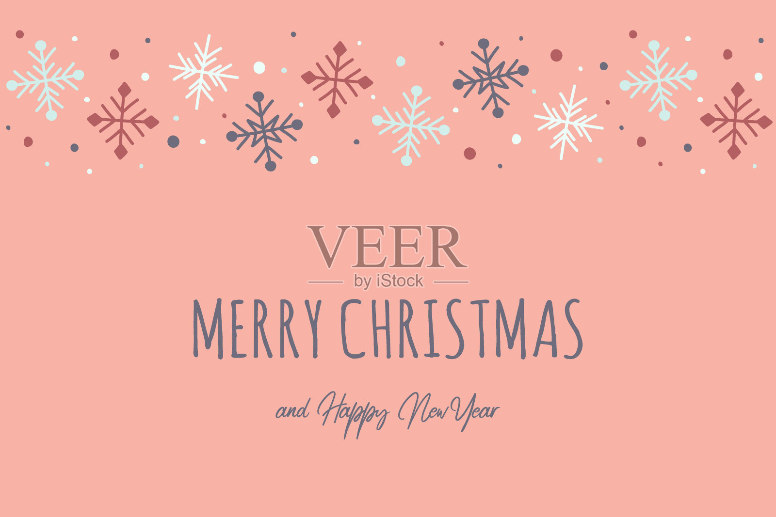 有手绘雪花的圣诞贺卡。向量设计模板素材