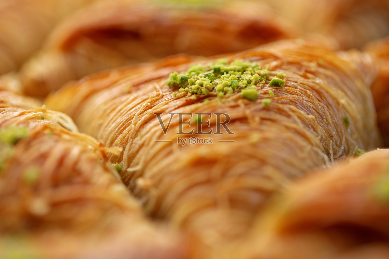 土耳其果仁蜜酥甜点的特写镜头照片摄影图片