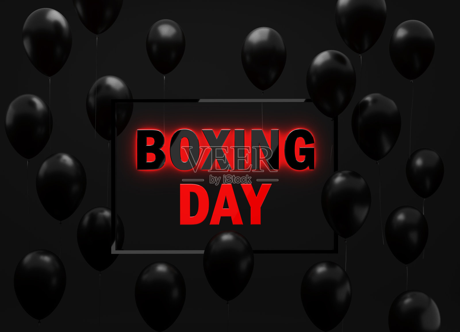 发光的节礼日文本坐在黑色背景上的黑色气球中间照片摄影图片