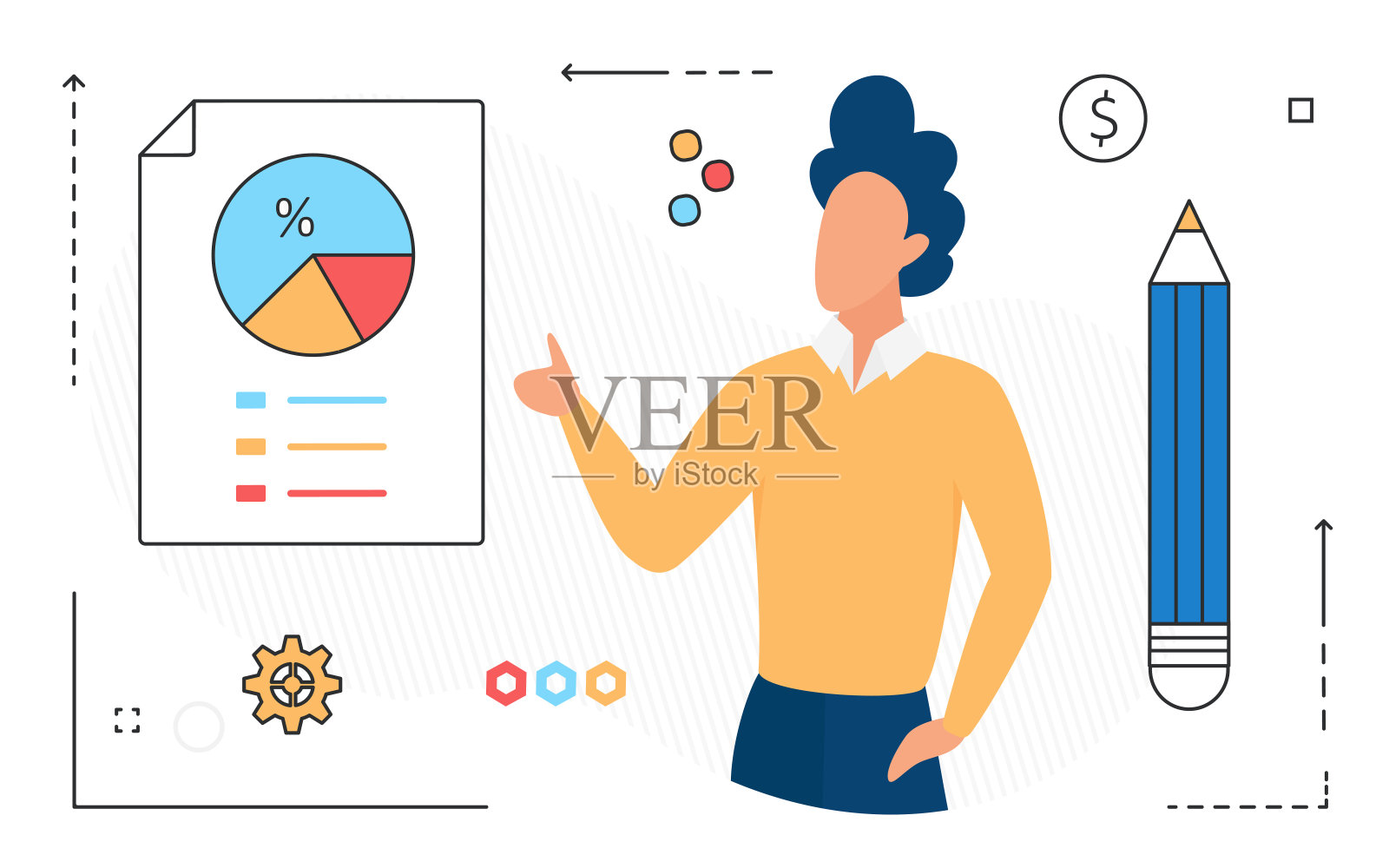 业务kpi数字技术，数据报表分析流程，商务咨询插画图片素材